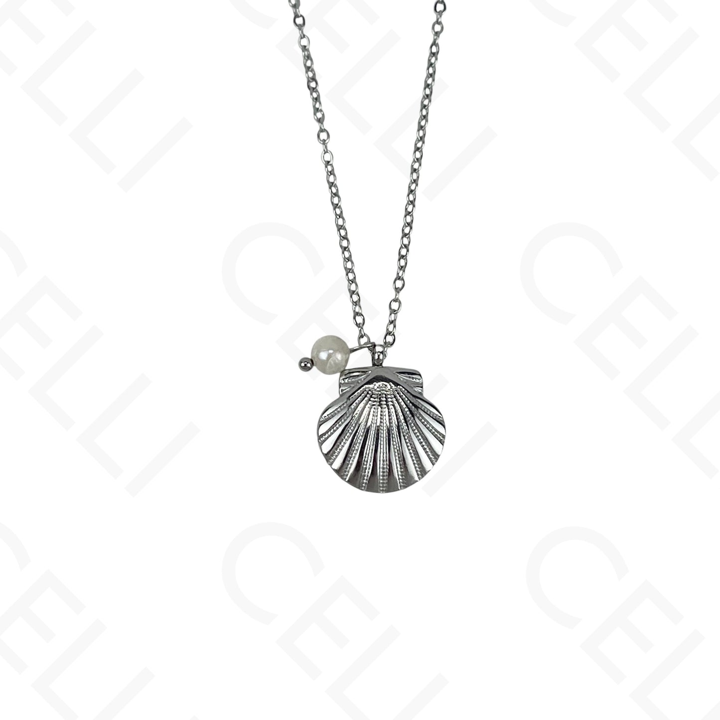 Shell and pearl stainless steel necklace