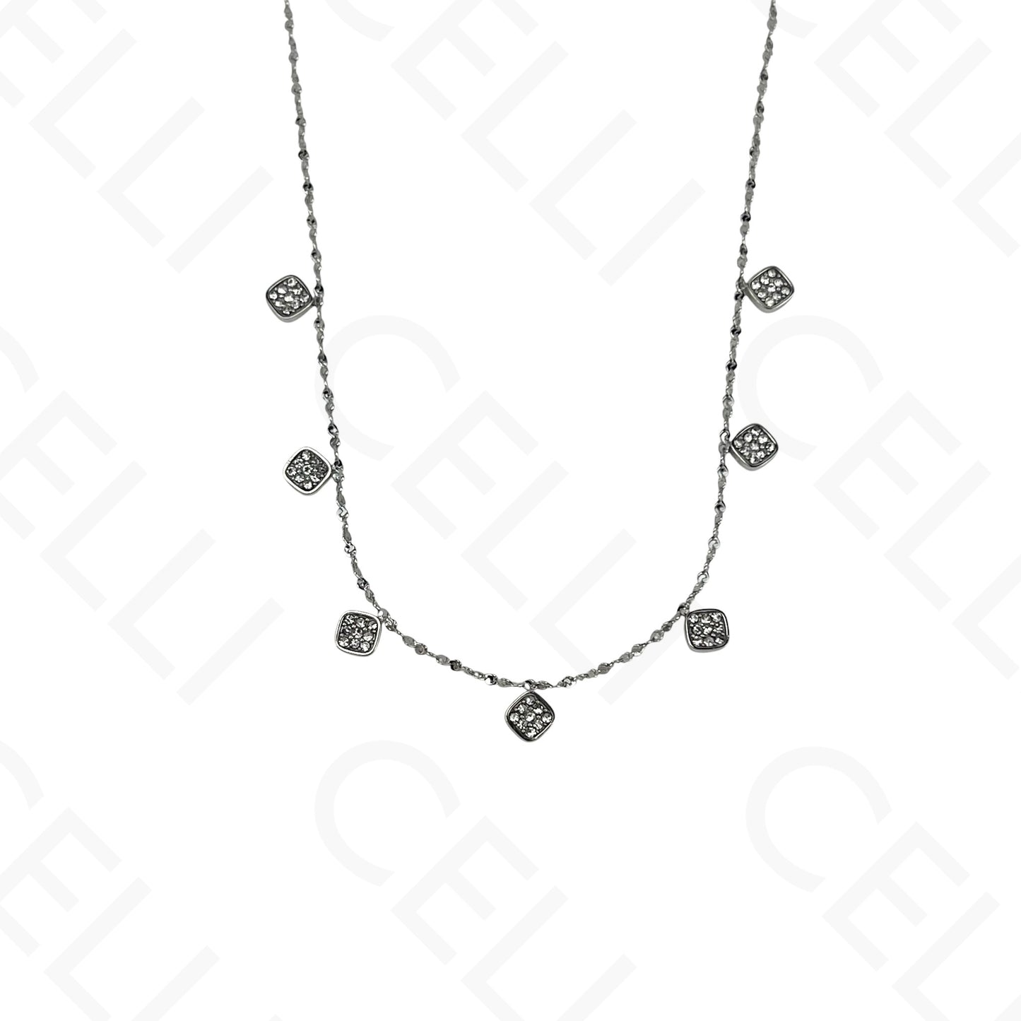 Steel Necklace - Mini Squares with Rhinestones