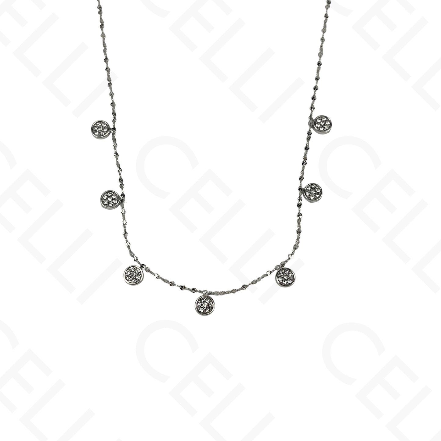 Steel Necklace - Mini Circles with Rhinestones
