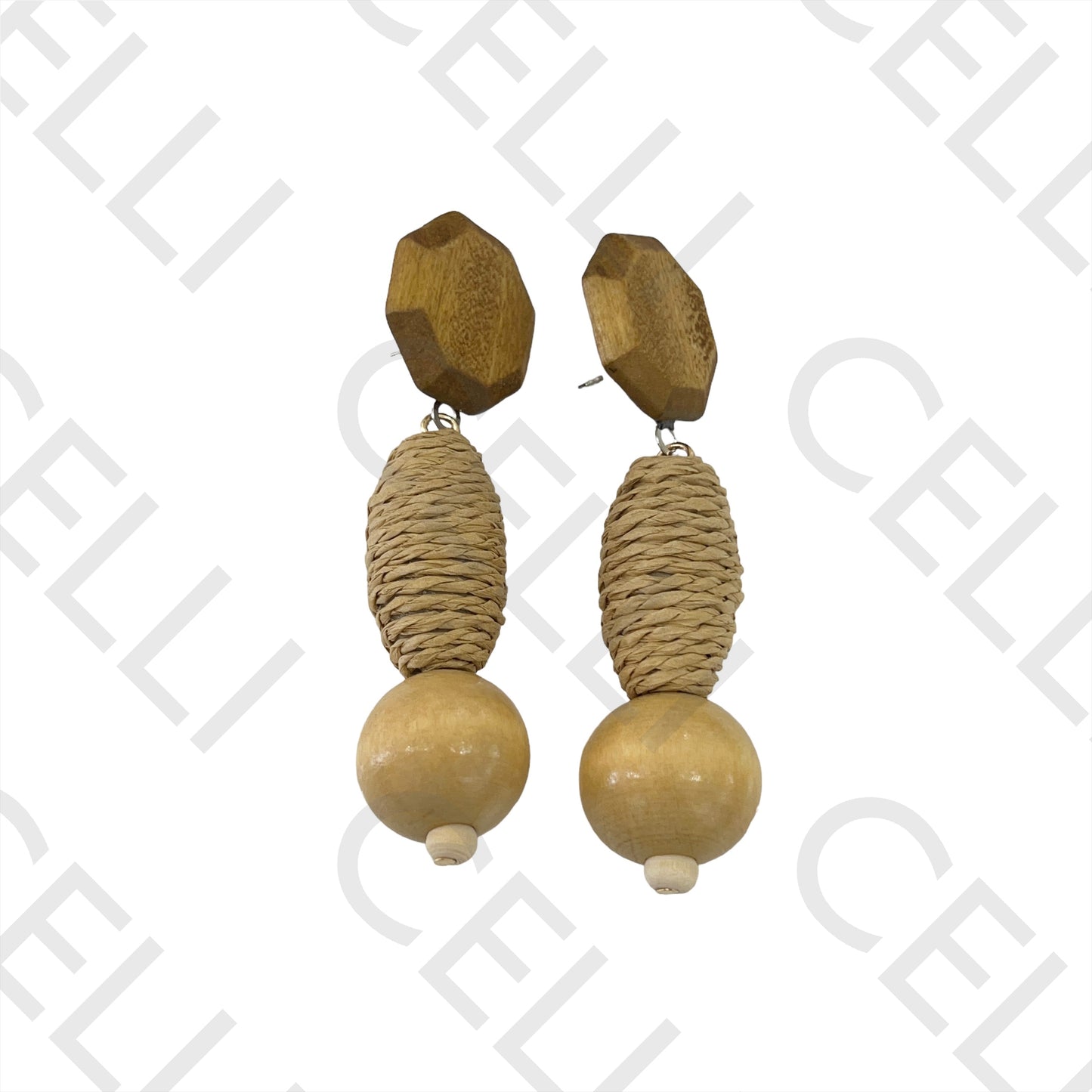 Fashion Earrings with straw/paper and wood