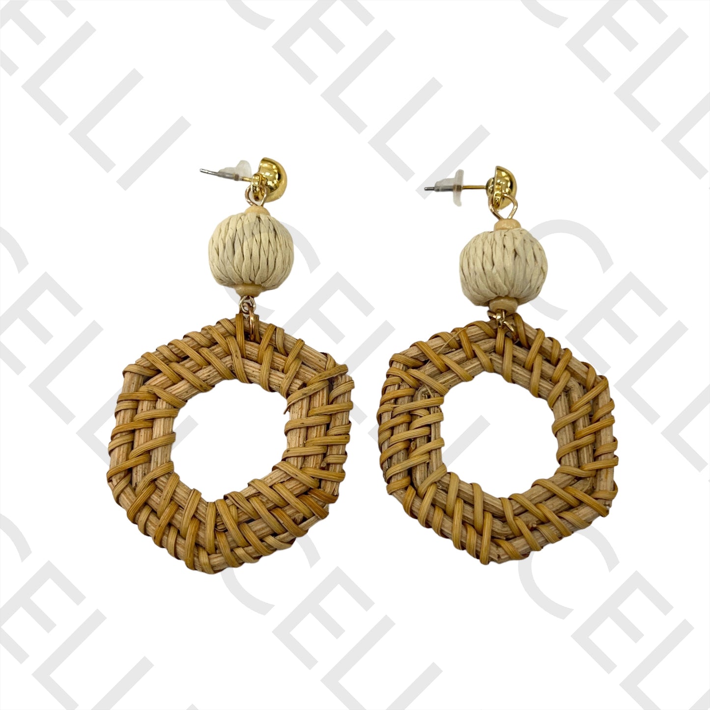 Brinco de Moda com palha/papel, bambu e madeira