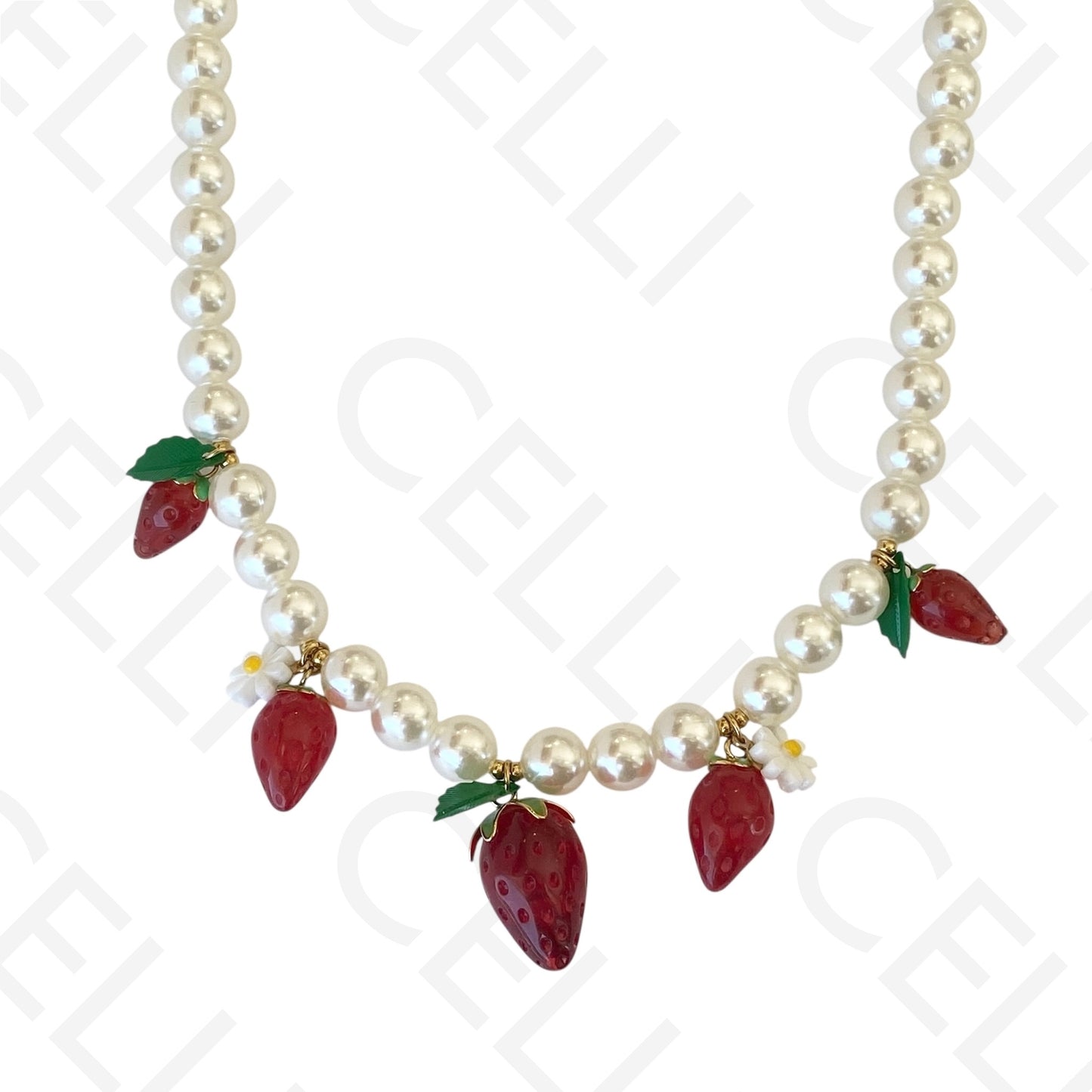 Colar de aço - pérolas com morangos
