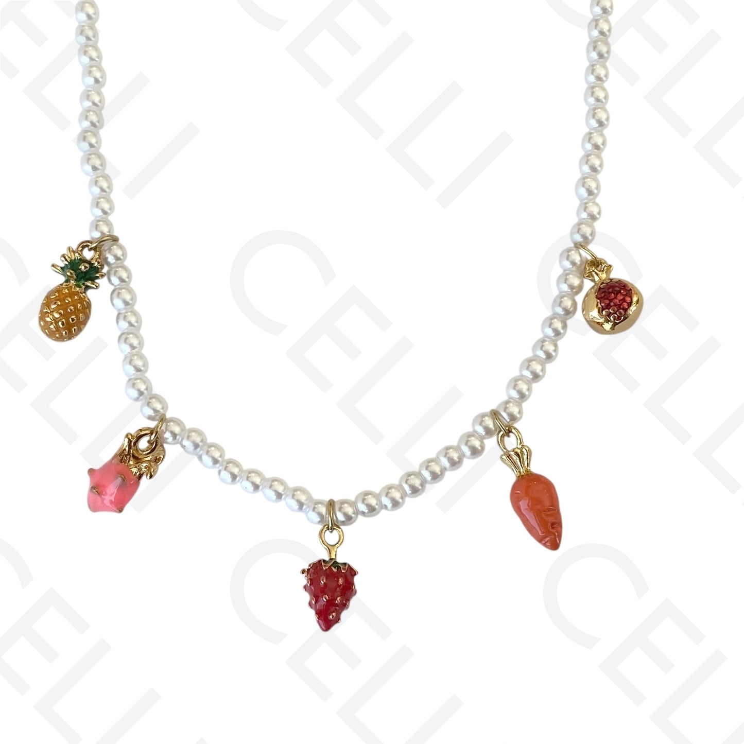 Colar de aço - pérolas com frutas
