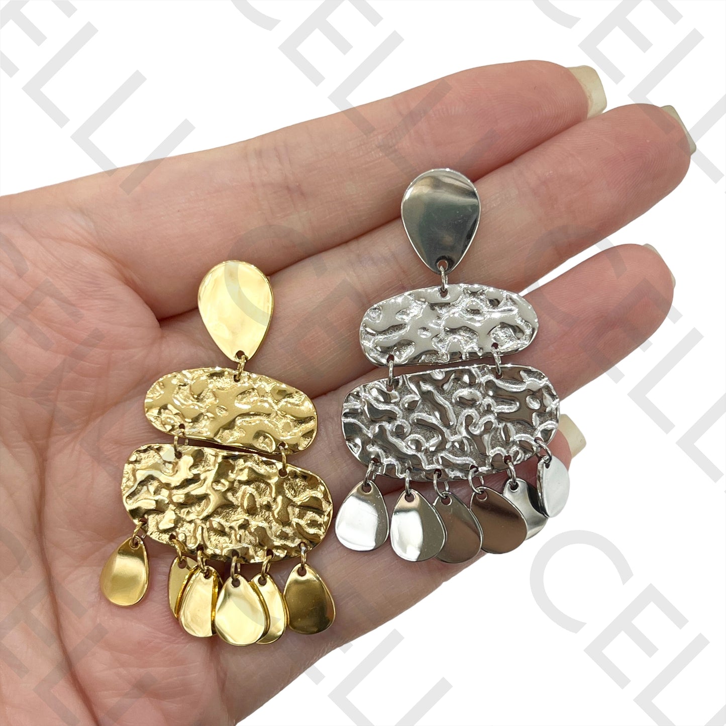 钢耳环 - 锤纹细节(和镜面款)