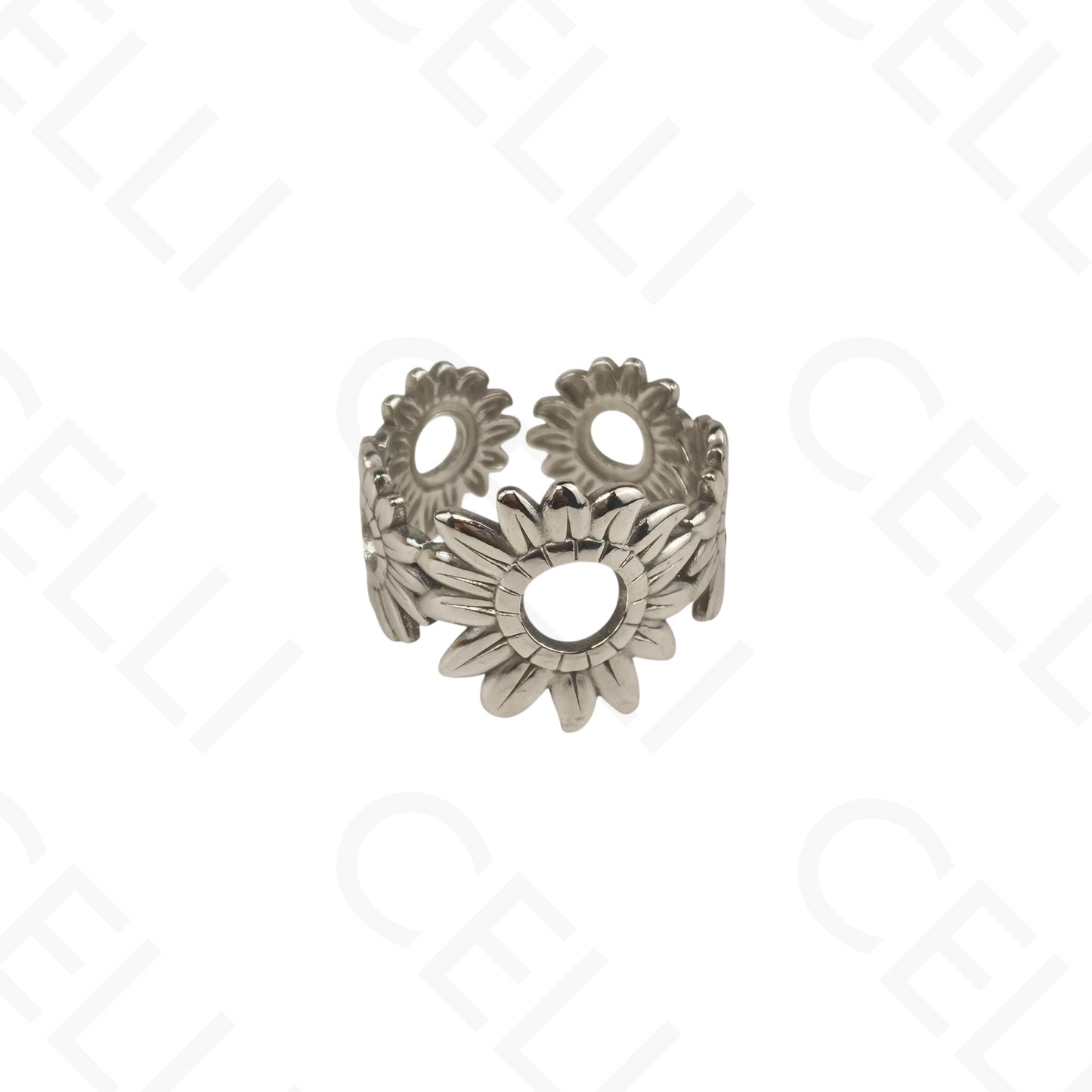 Anillo de Acero Ajustable - flores
