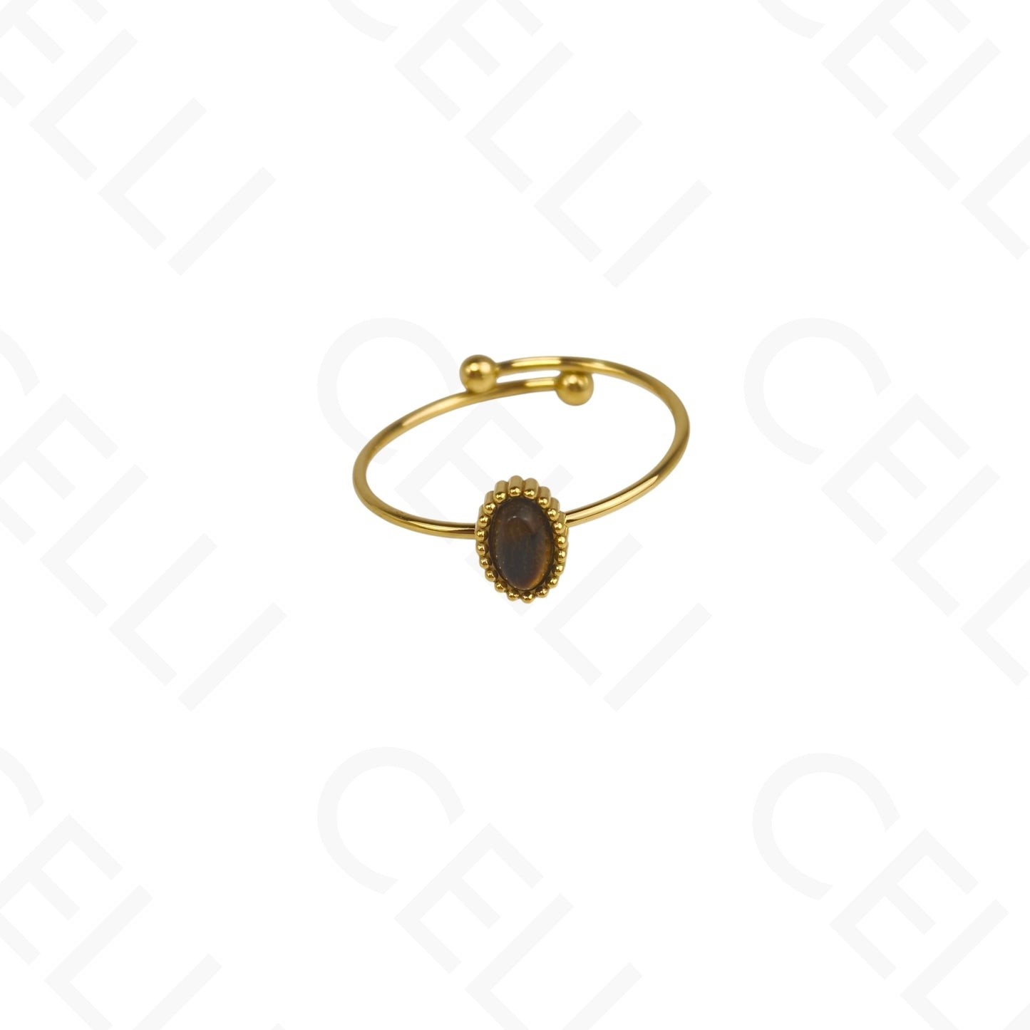 Anillo de Acero Ajustable - mini piedra natural óvalo (6 colores)