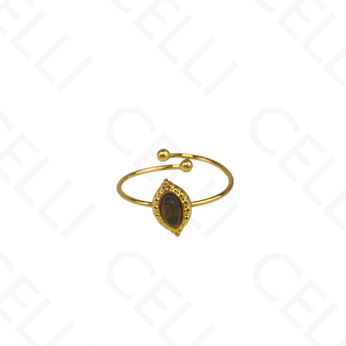 Anillo de Acero Ajustable - mini piedra natural óvalo puntiaguda (6 colores)