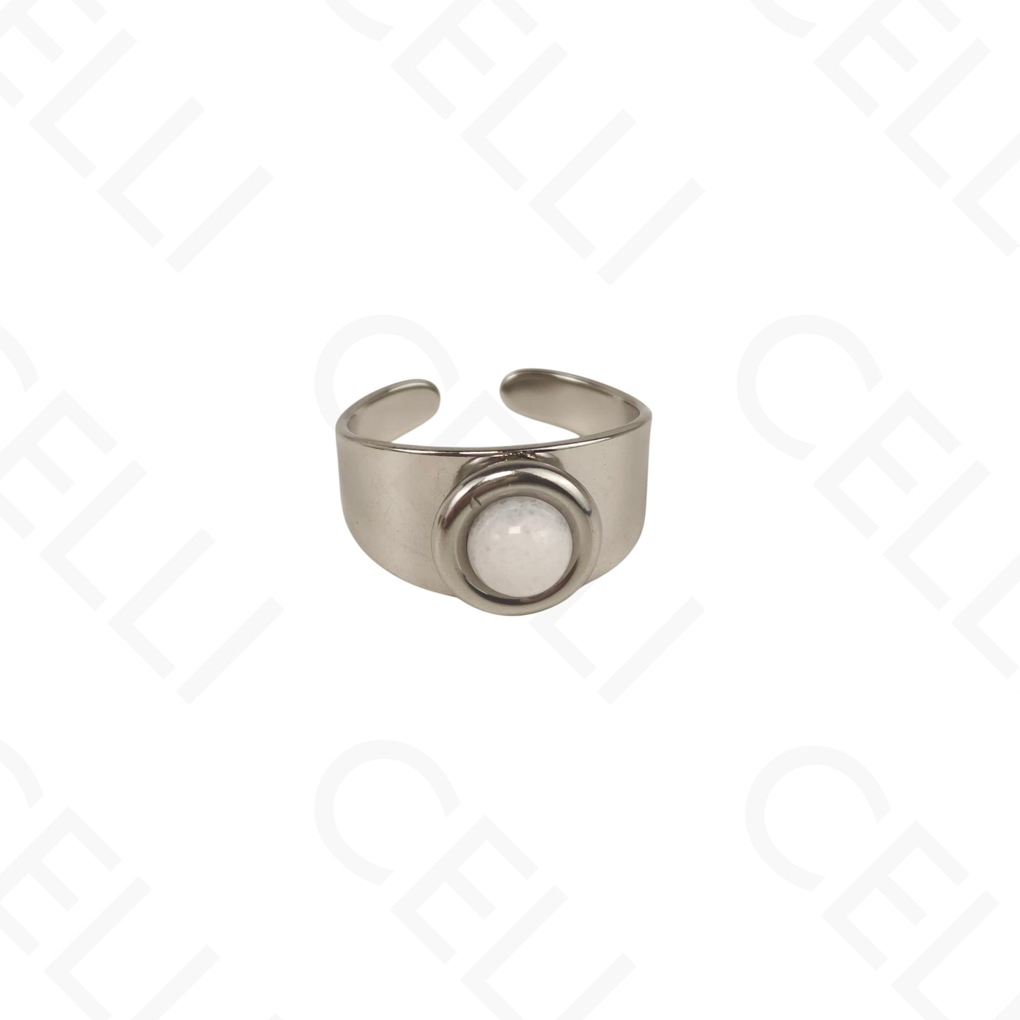 Anillo de Acero Ajustable - piedra natural redonda