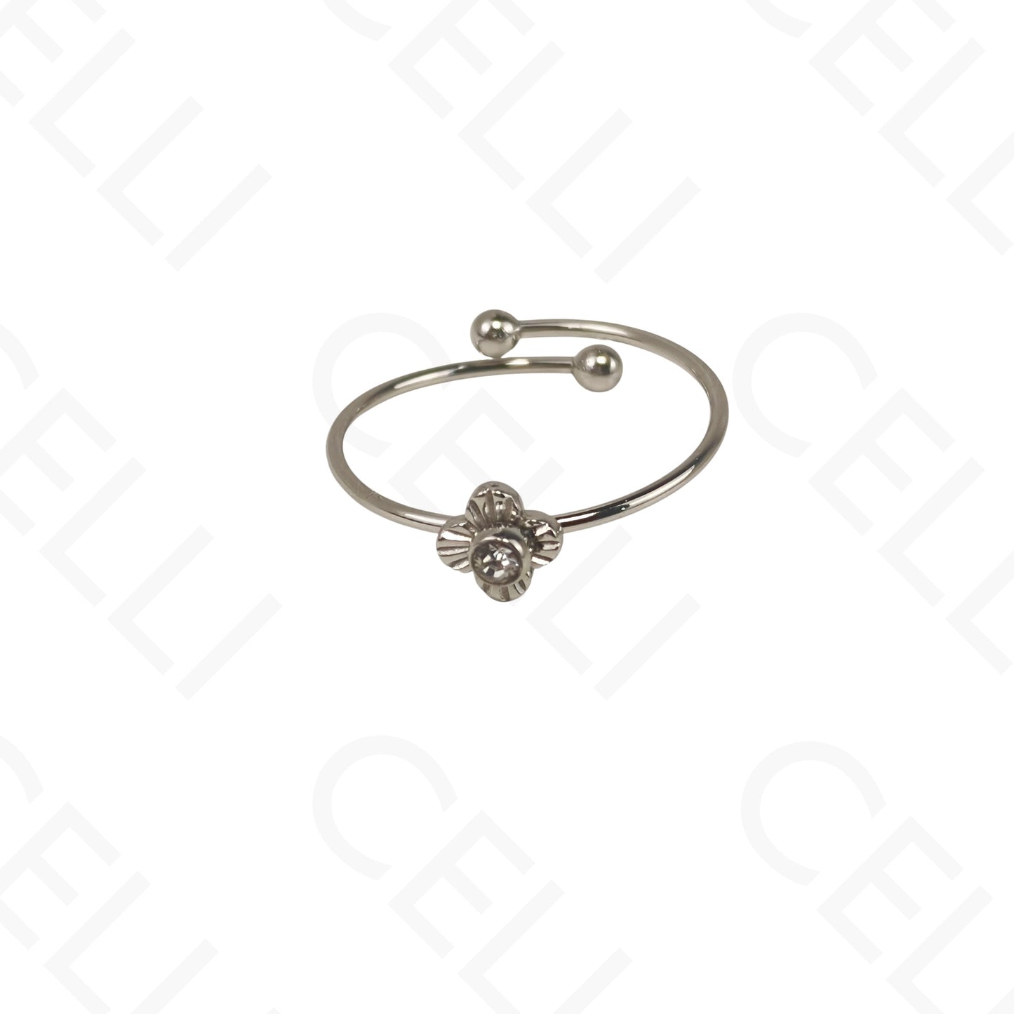 Adjustable Steel Ring - mini clover with sparkle