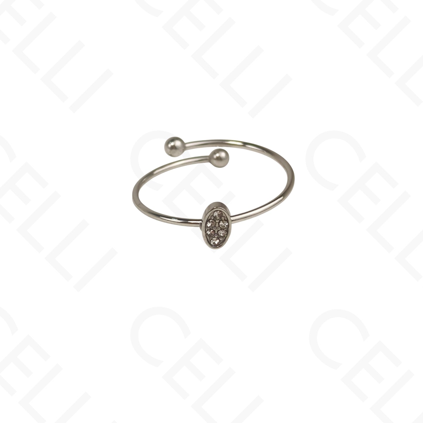 Anillo de Acero Ajustable - mini óvalo con brillantes