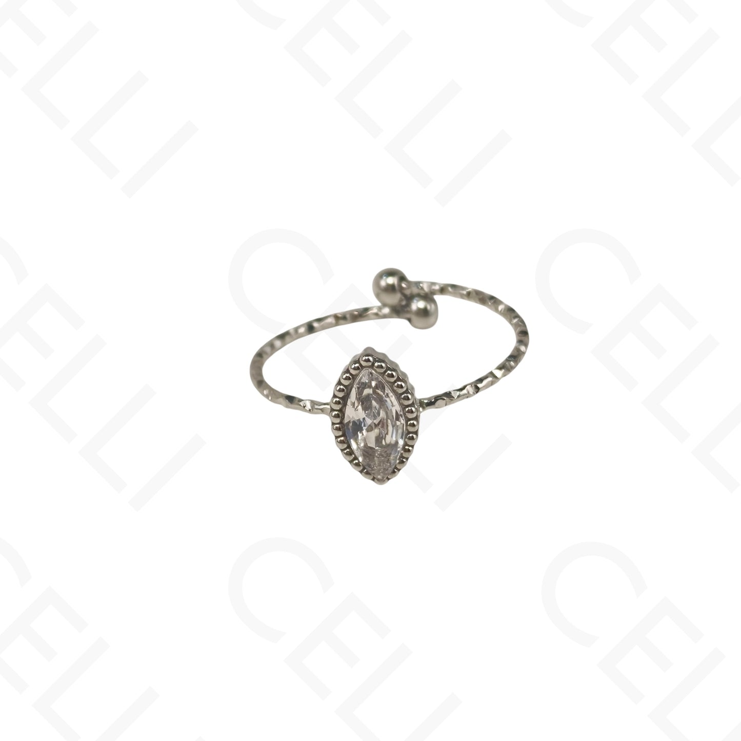 Anillo de Acero Ajustable - óvalo puntiagudo con brillante