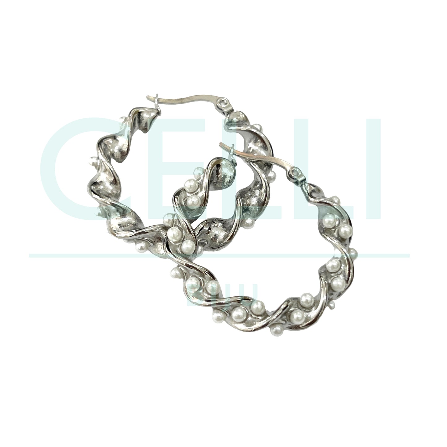 Brinco Argola de Aço - torcido com pérolas