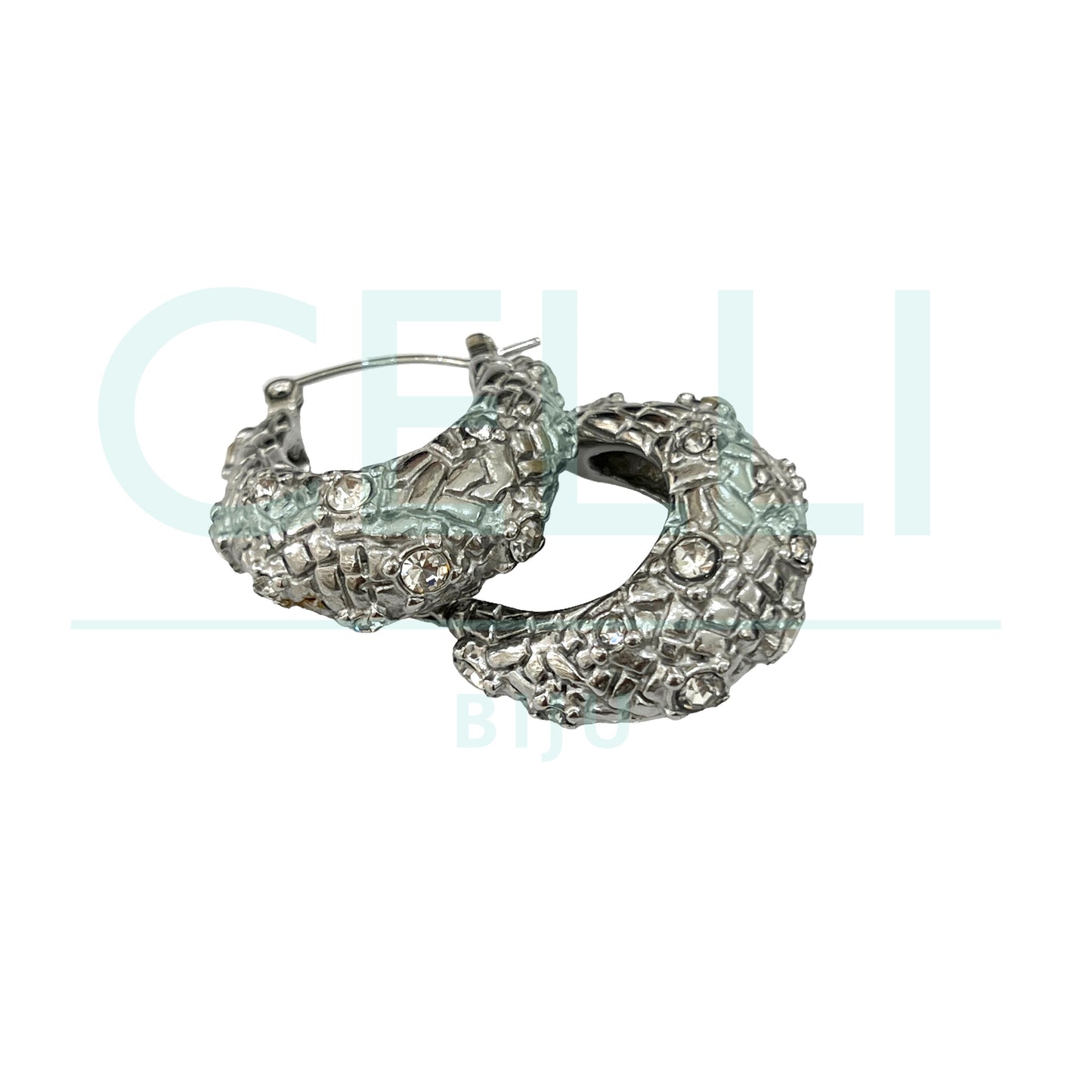 Brinco Argola de Aço - detalhado com brilhantes