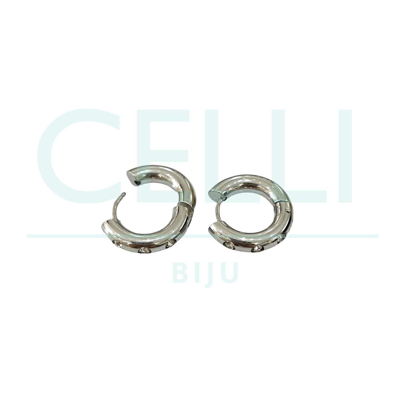 Brinco Argola de Aço - 3 brilhantes