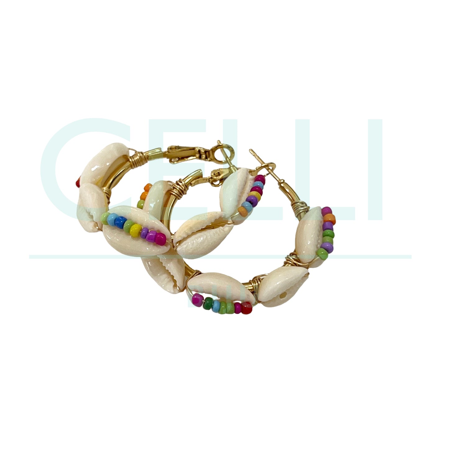 Brinco Argola de Aço - búzios com missangas