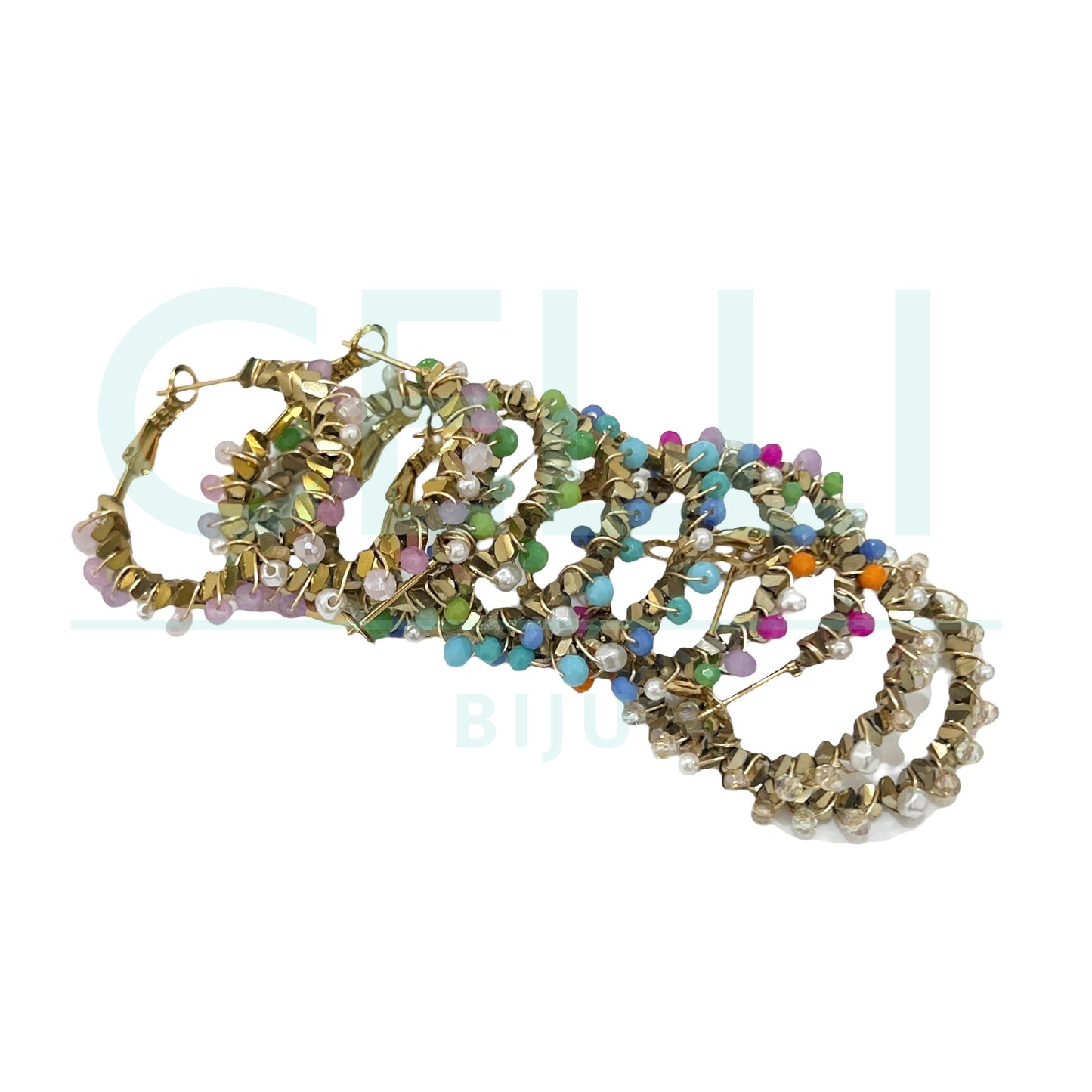 Steel Hoop Earring - Pearls, Hematite, and Faceted Crystals