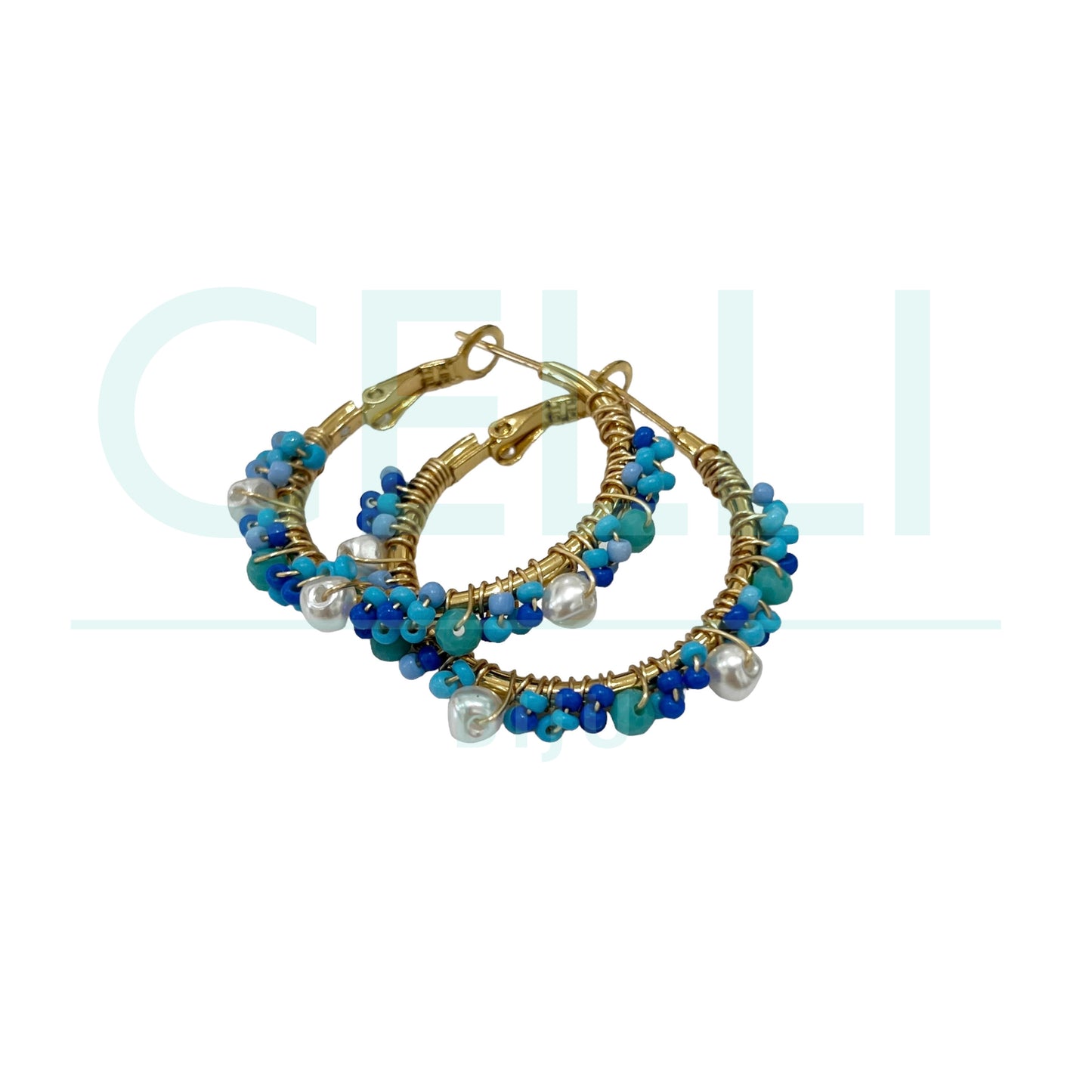 Brinco Argola de Aço - pérolas e missangas