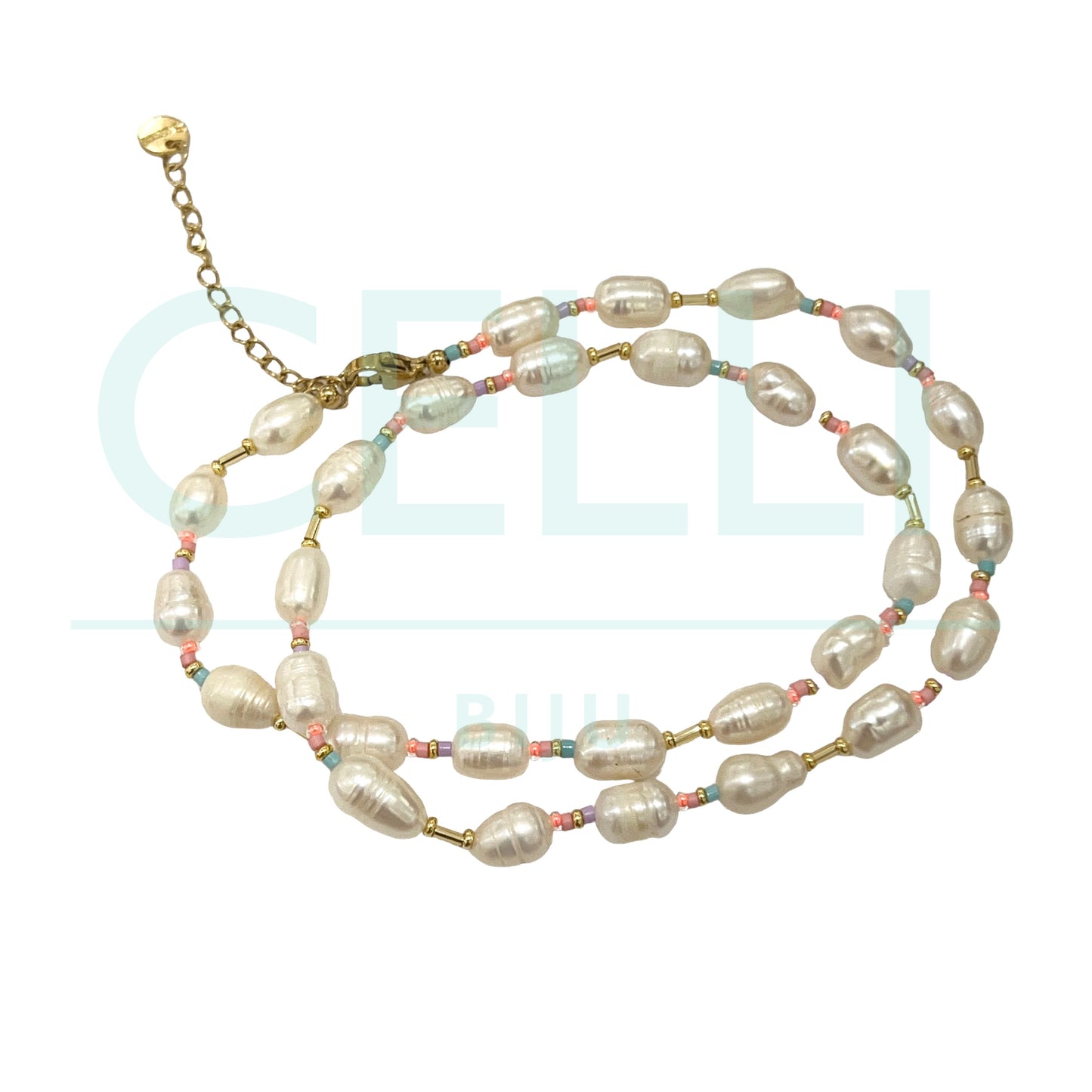 Colar de Aço com pérolas de agua doce e missangas miyuki