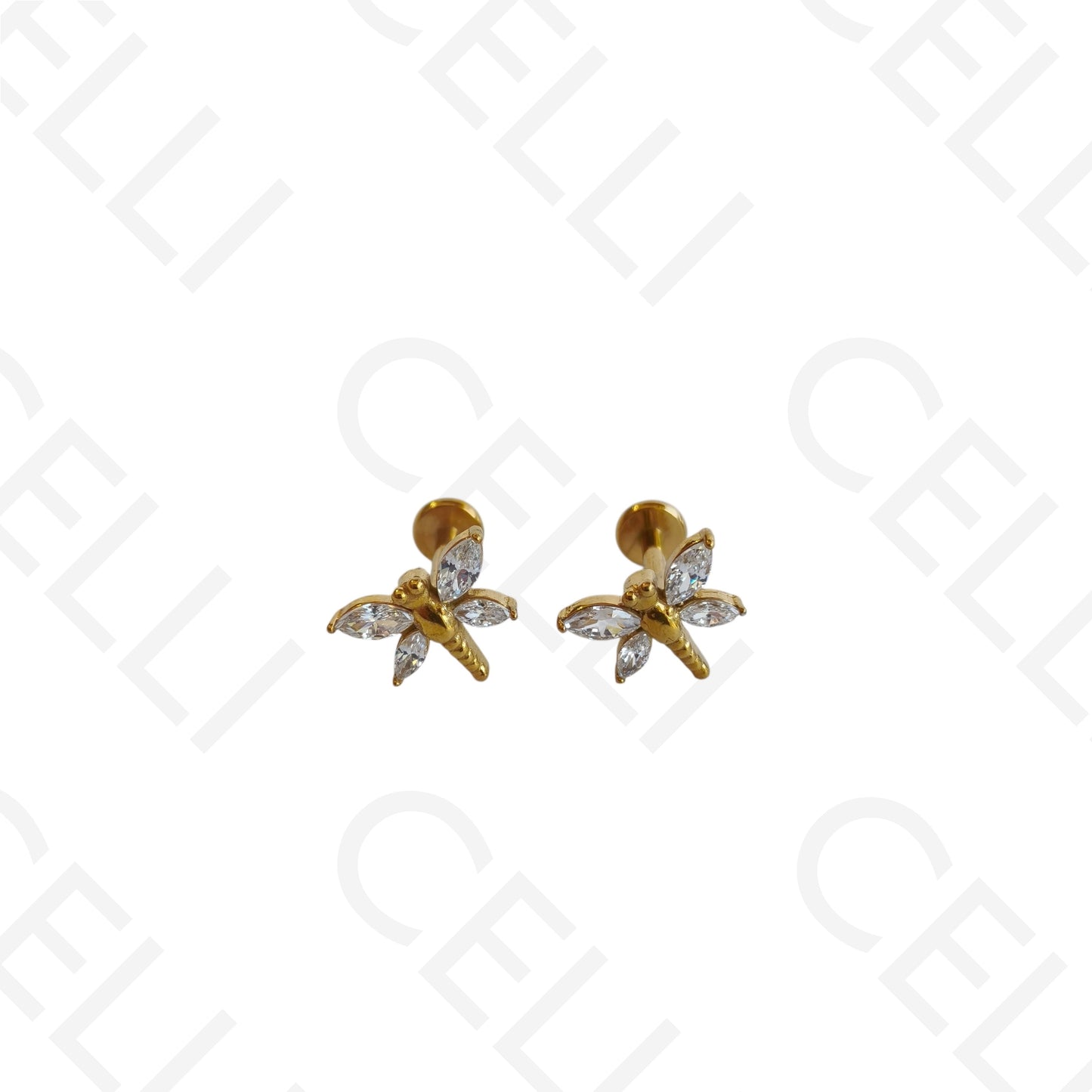 Piercing de Aço - libelinha 4 brilhantes