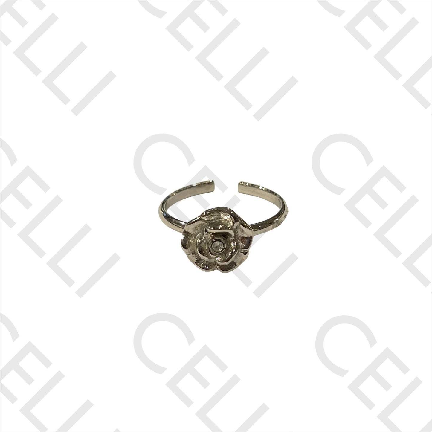 Steel Ring - Flower with Brilliant