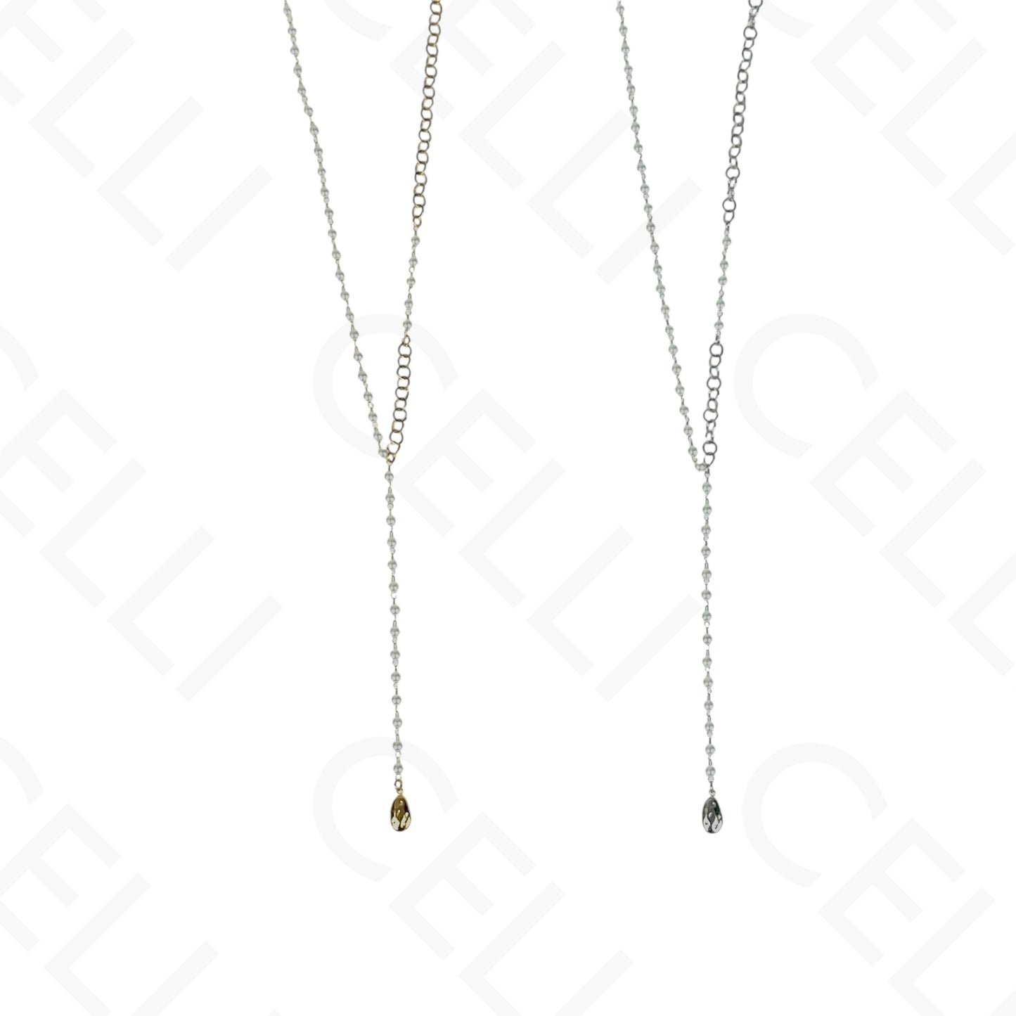 Colar de aço - Formato Y malha redonda e pérolas