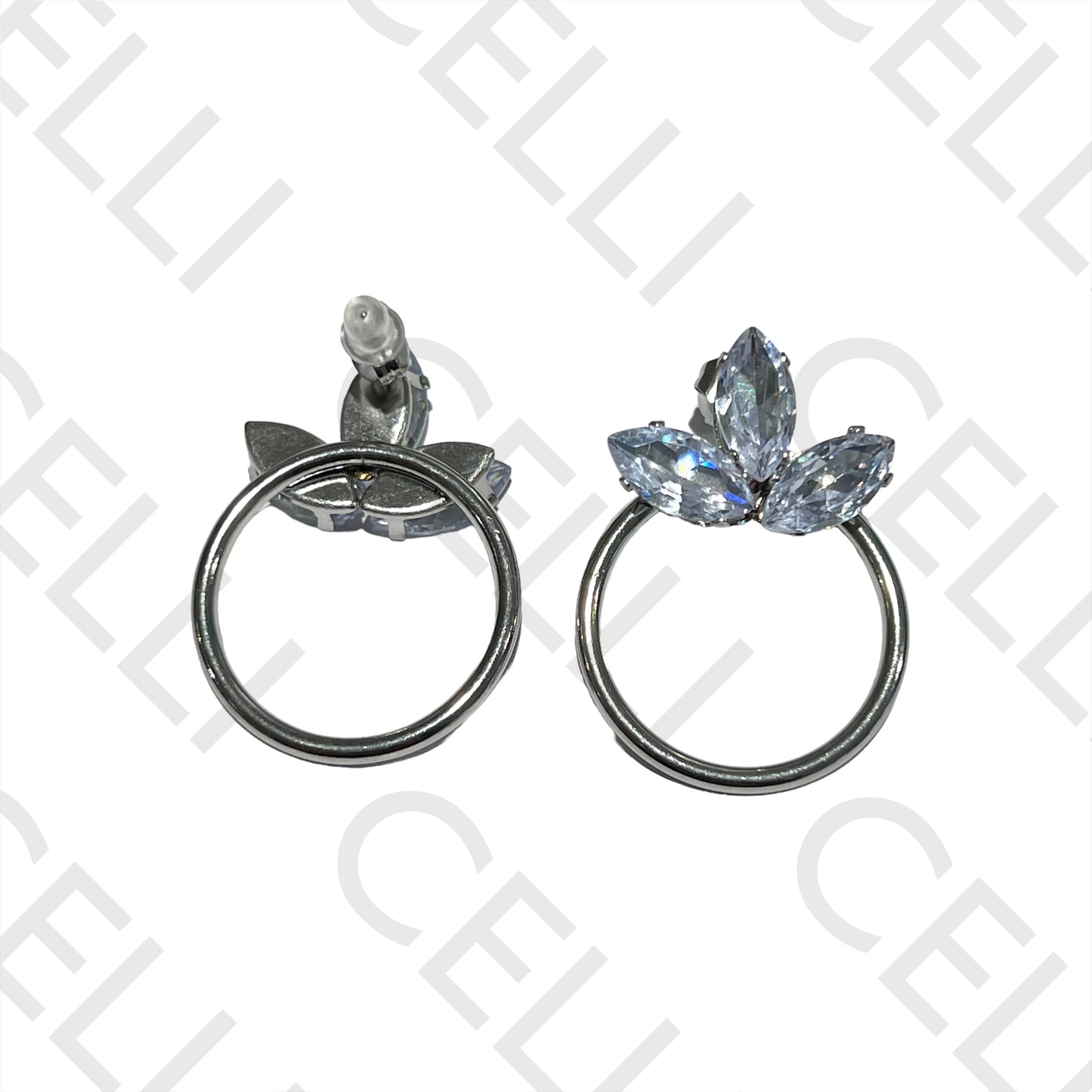 钢制耳环 - 闪亮叶子