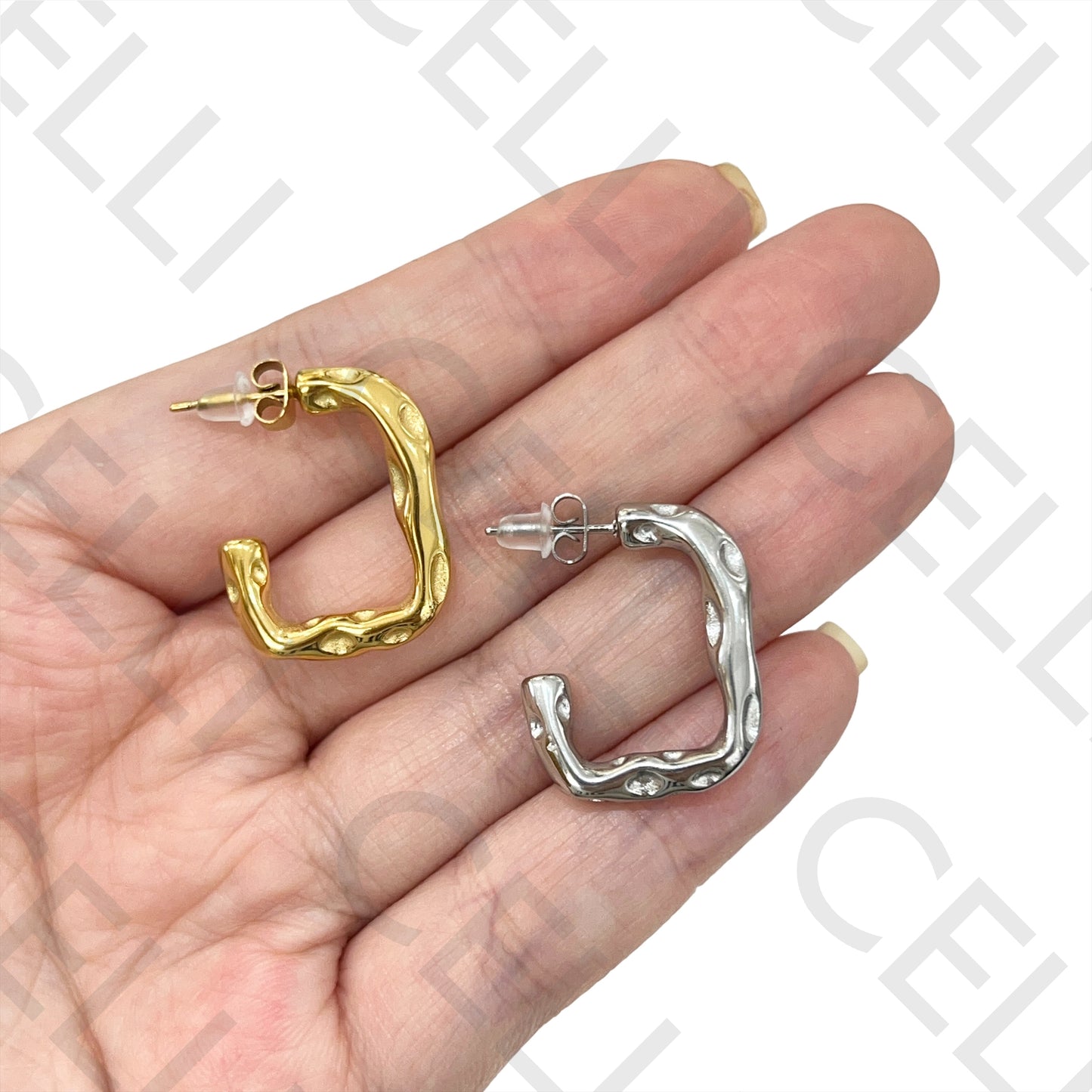 Steel Hoop Earring - Detailed Square