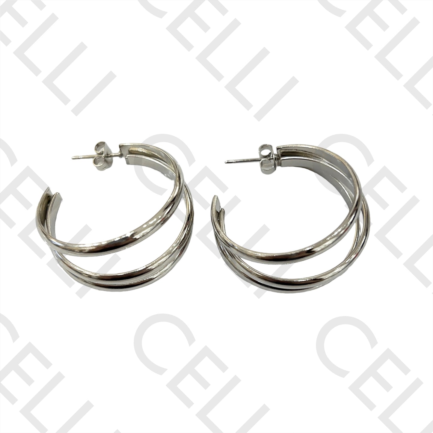 Brincos Argola de Aço - triplo achatado liso