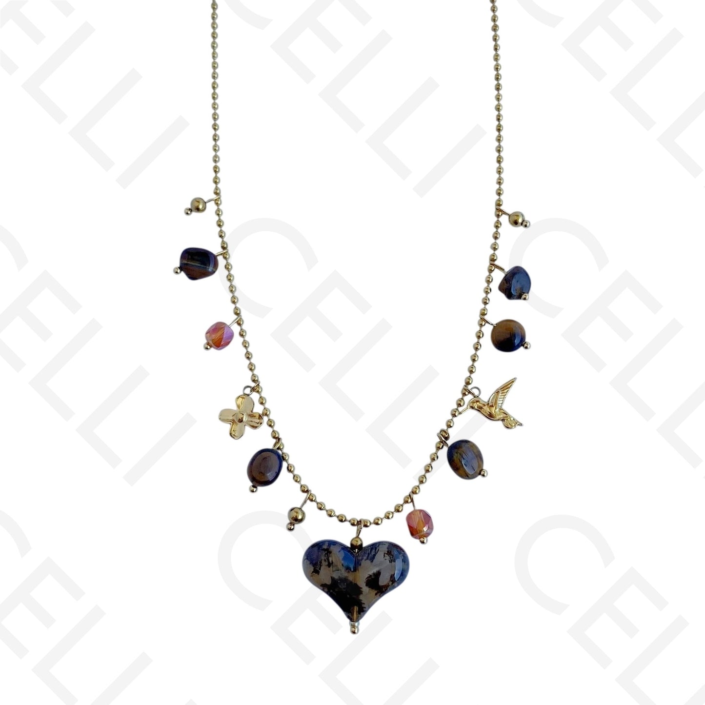 钢制项链 - 虎纹心形