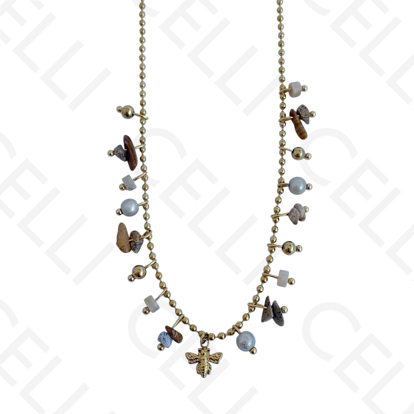 钢制项链 - 宝石,蜜蜂