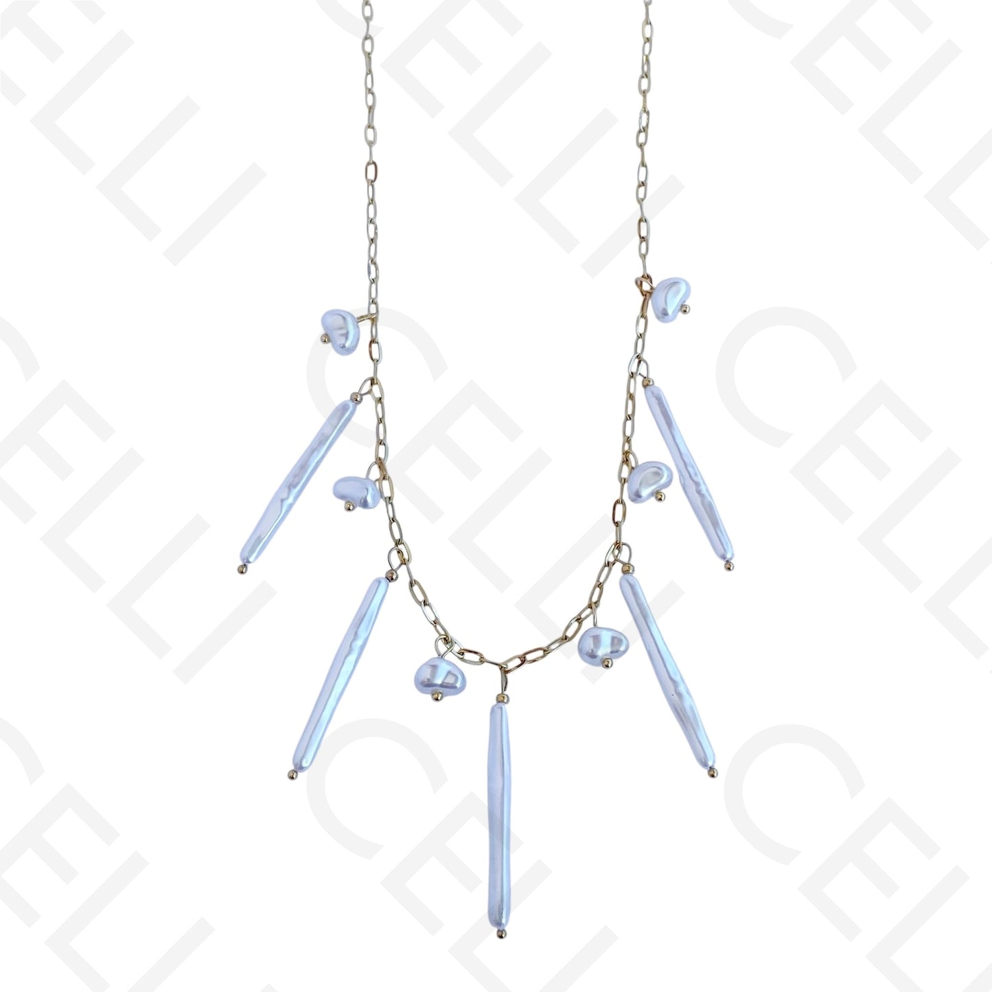 Colar de aço - pérolas compridas