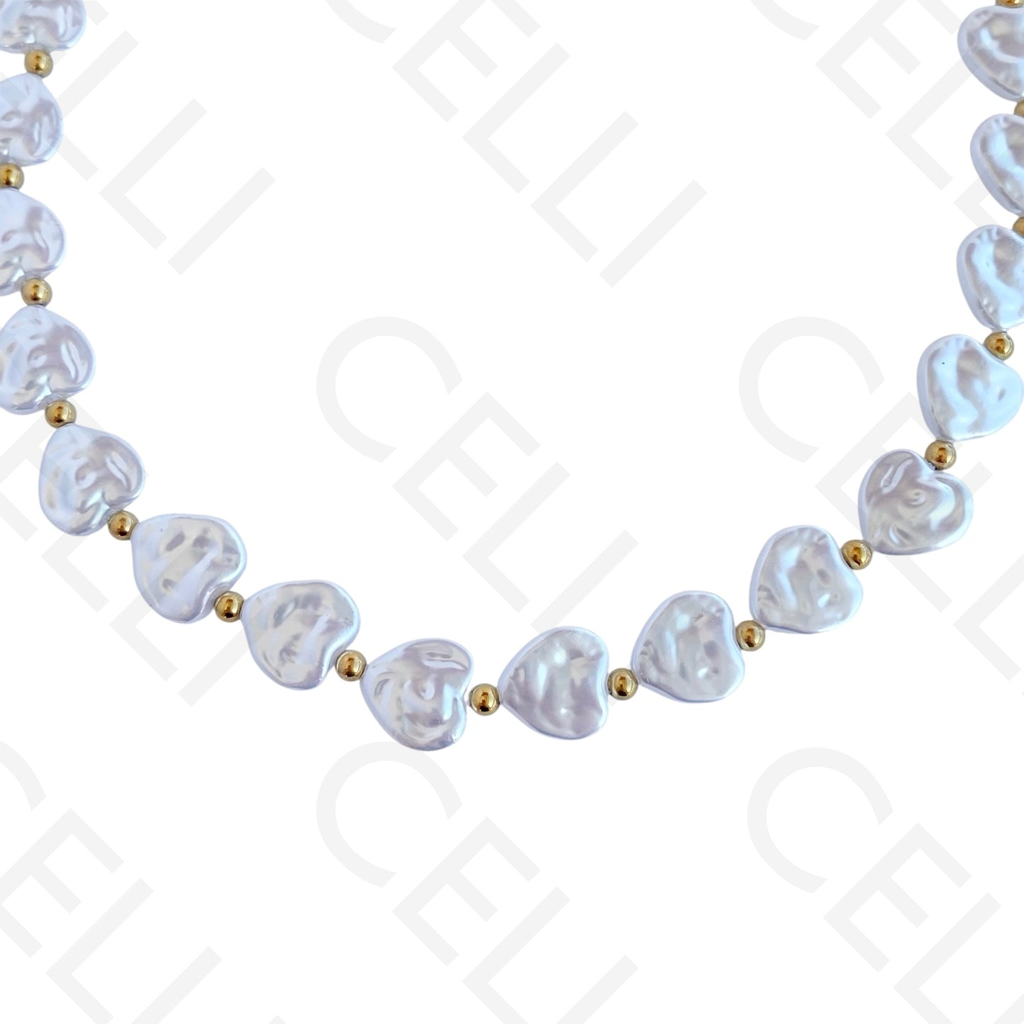 Colar de aço - pérolas corações