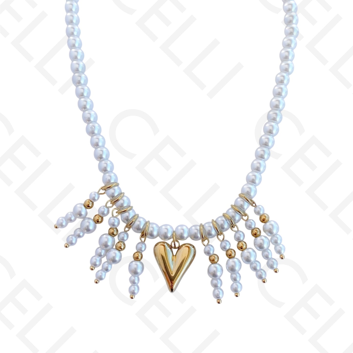 不锈钢项链 - 圆形珍珠带吊坠