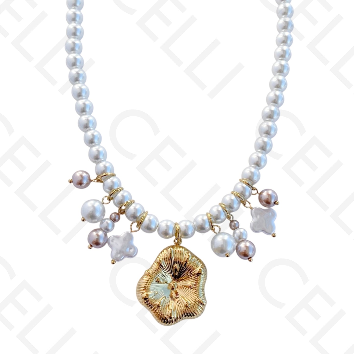 不锈钢项链 - 圆形珍珠带吊坠