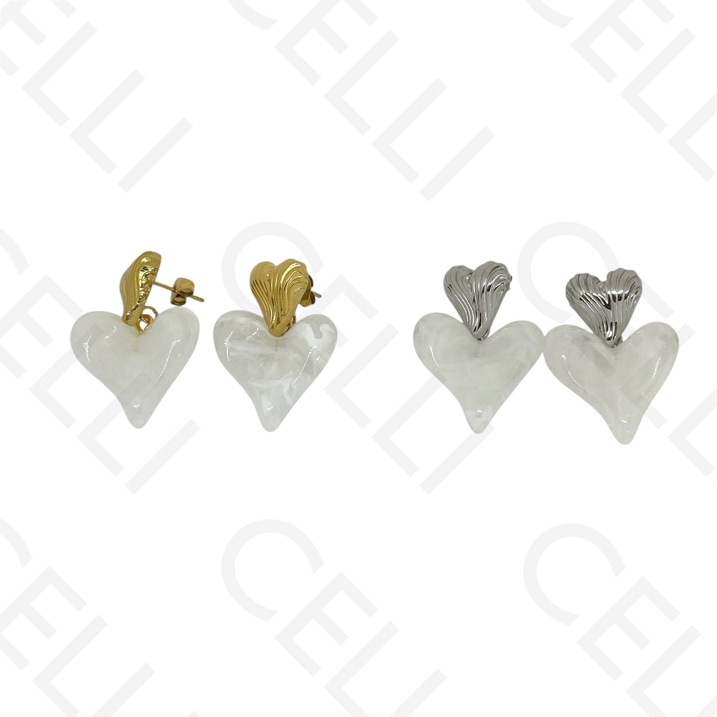 Brinco de aço - coração de resina