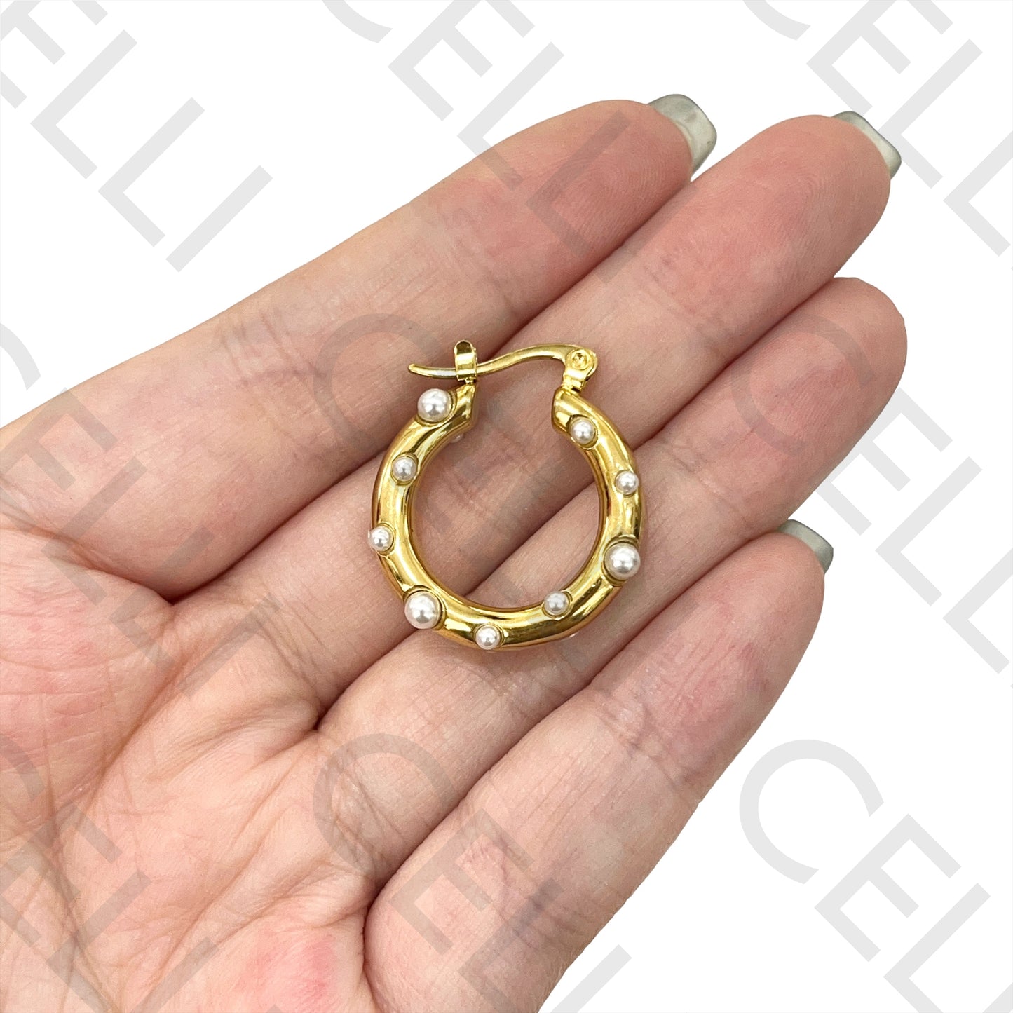 Steel Hoop Earring - with pearls