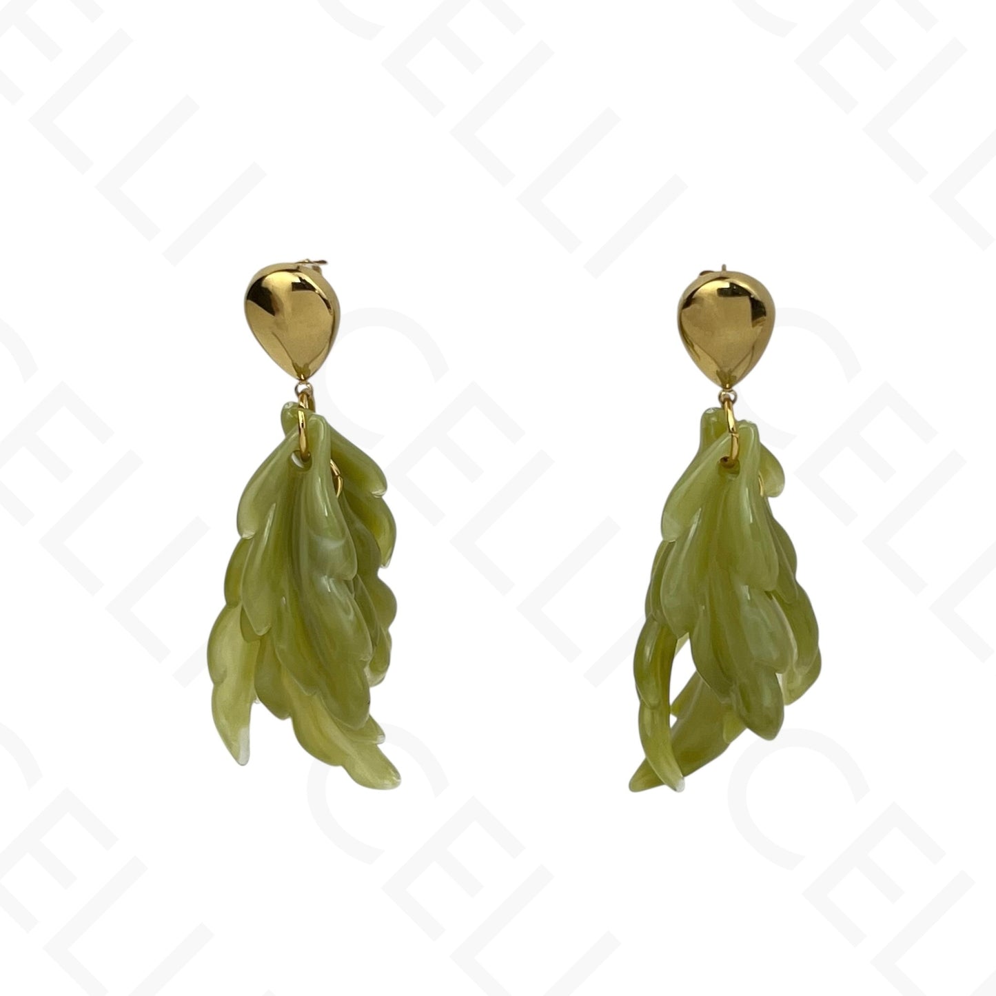 Brinco de aço - folhas em resina