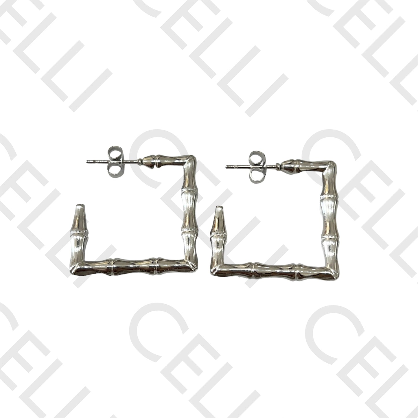 Brincos Argola de Aço - bambu quadrado