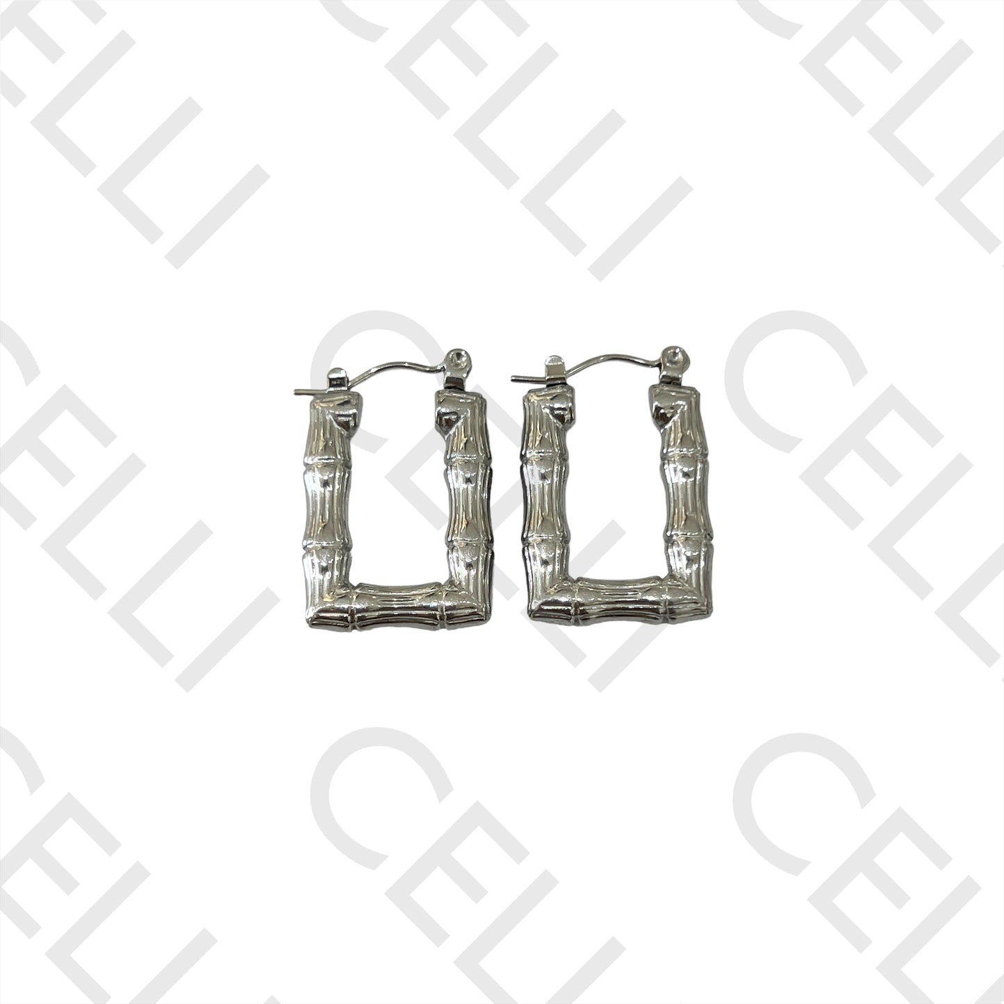 Brincos Argola de Aço - bambu retangular