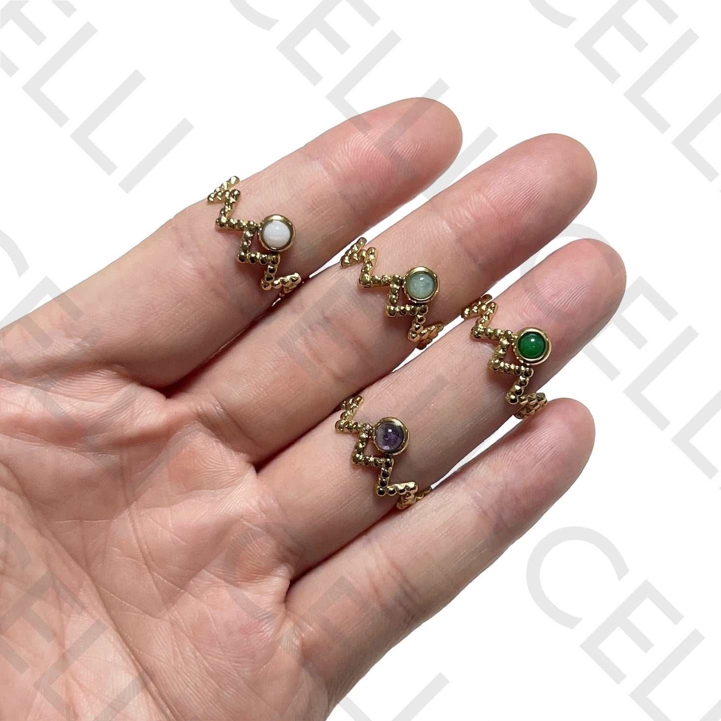 Steel Ring - zig-zag with natural stone