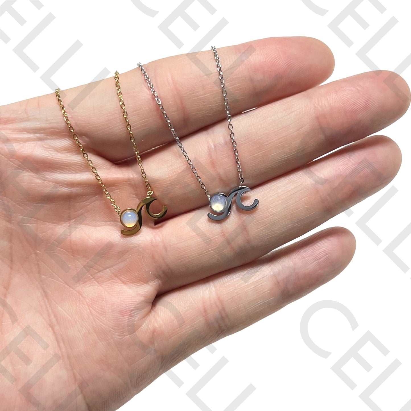 钢质项链 - 带天然石的波浪