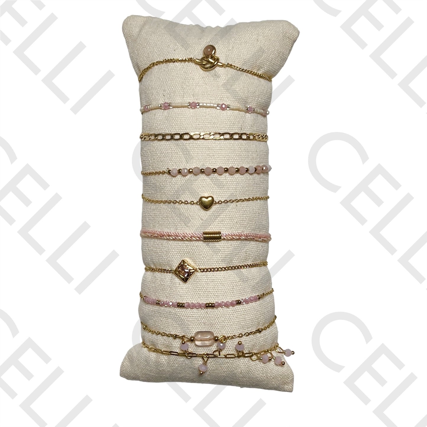 Conjunto de Pulseiras (10 und.) - cristais facetados, pedras naturais e aço