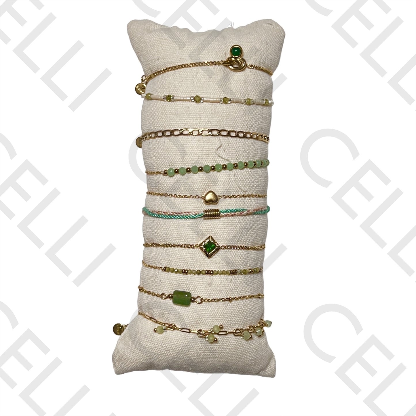 手链套装(10件)- 切面水晶、天然石材和钢材