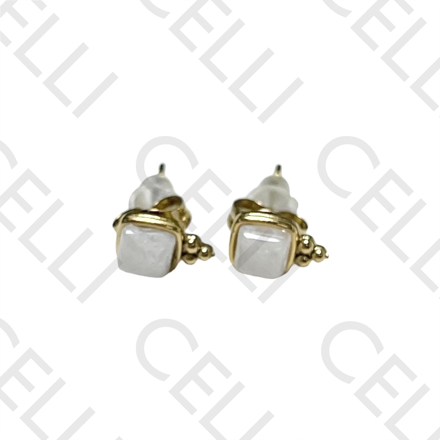 钢质耳环 - 带天然石