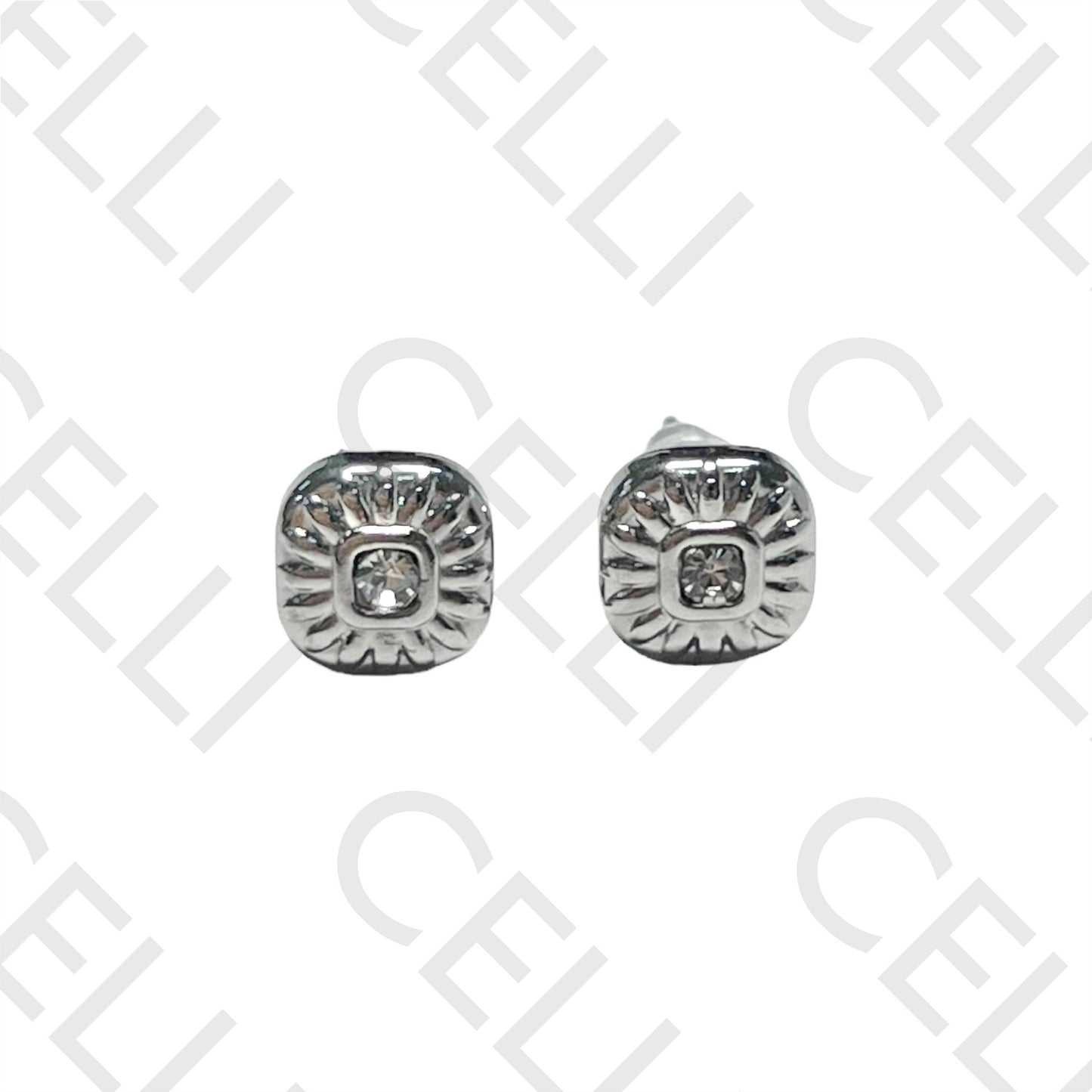 Pendiente Mini Acero - cuadrado con diamante