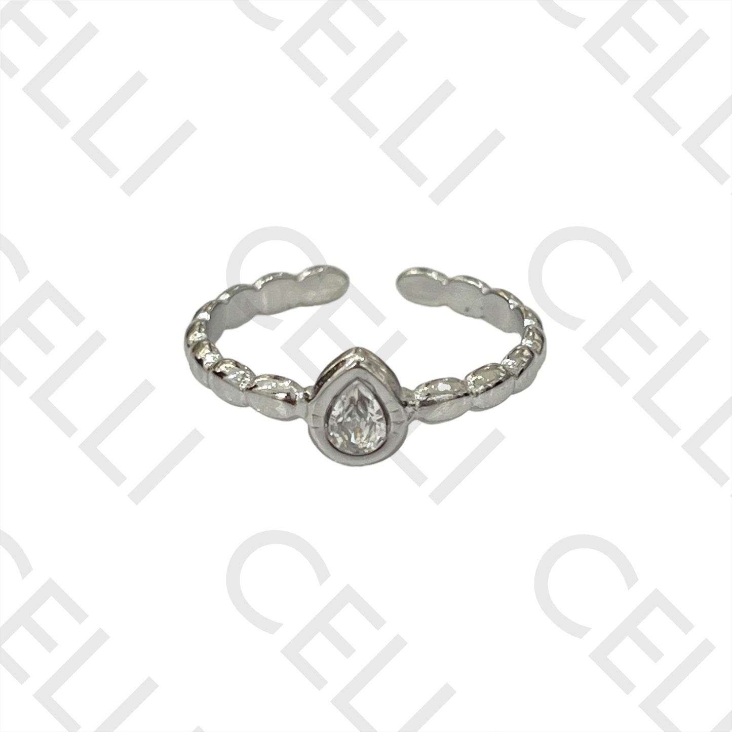 Steel Ring - Teardrop with Brilliant