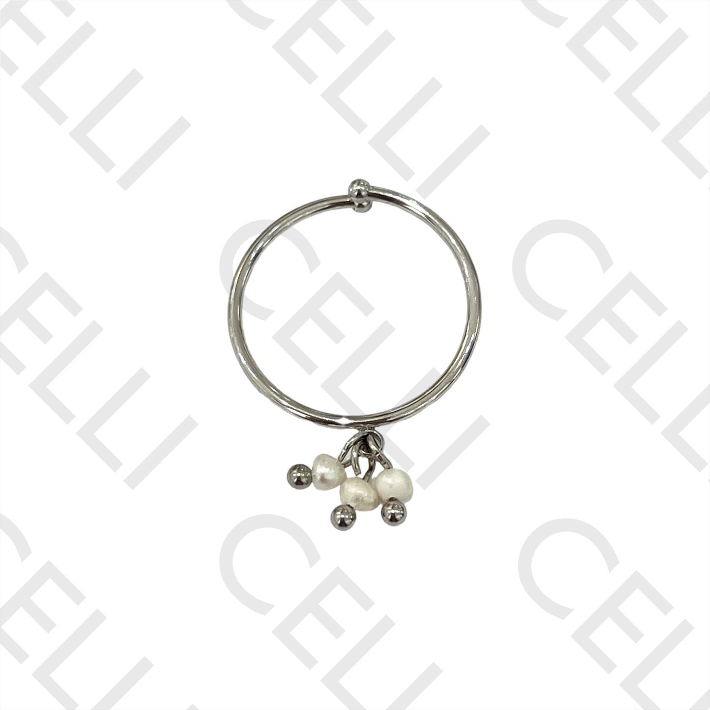 Anillo Acero - 3 bolas y perlas colgantes