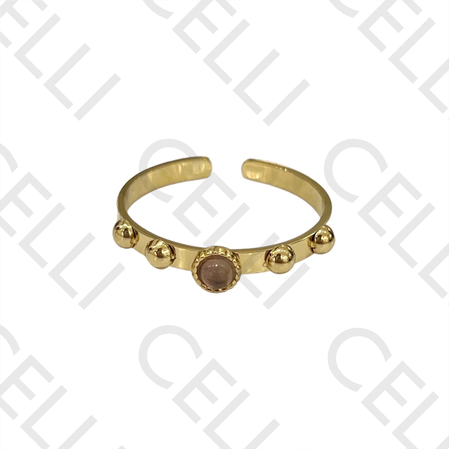 Steel Ring - Round Natural Stone