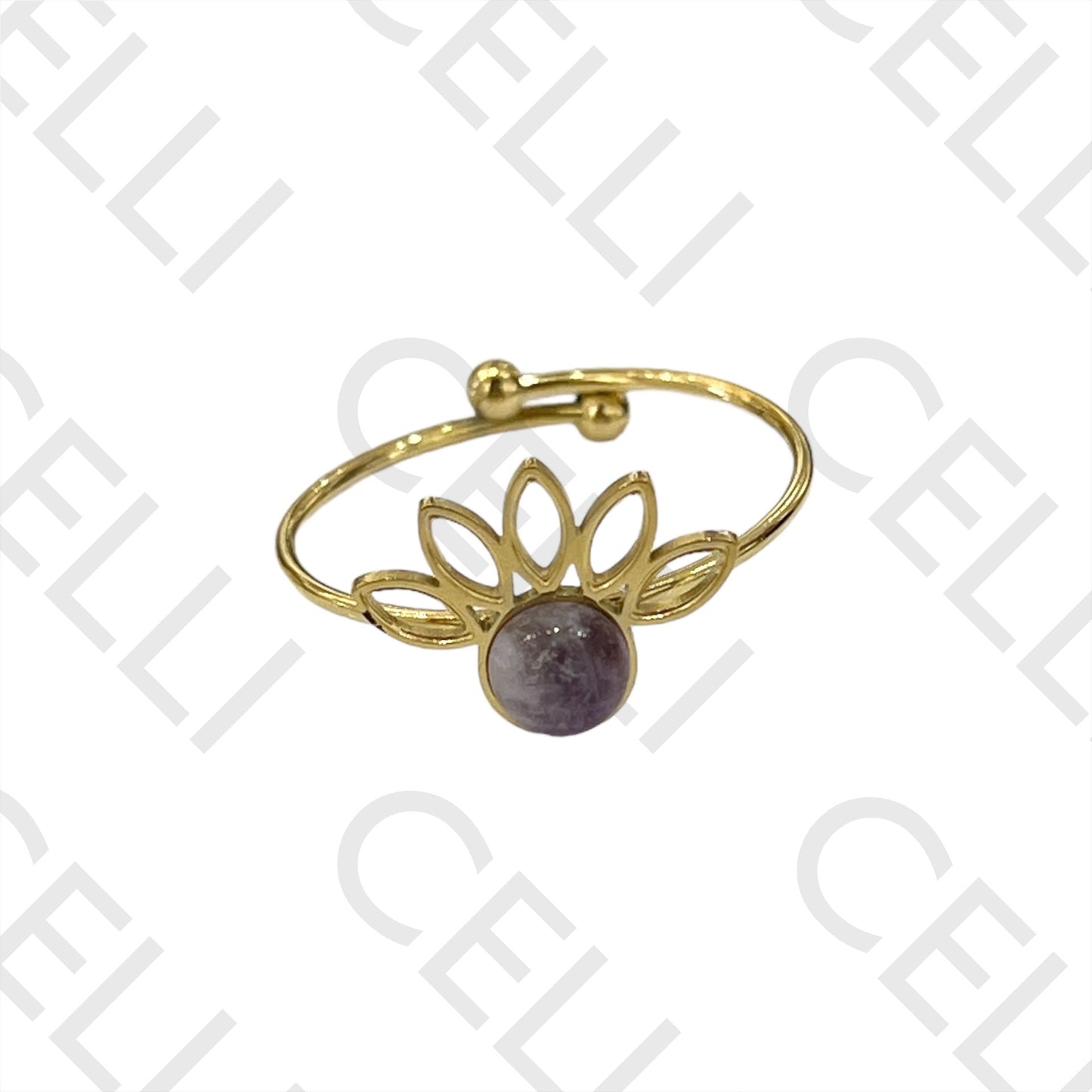 Steel Ring - Lotus Flower with Natural Stone