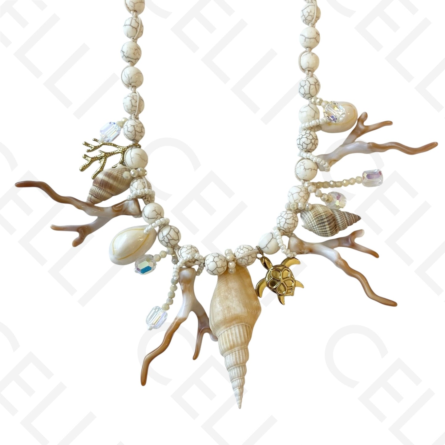 Colar de aço - ajustável de pedra natural e búzios